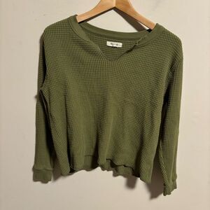 Madewell Waffle Split-Neck Crop Tee Green- Size Small